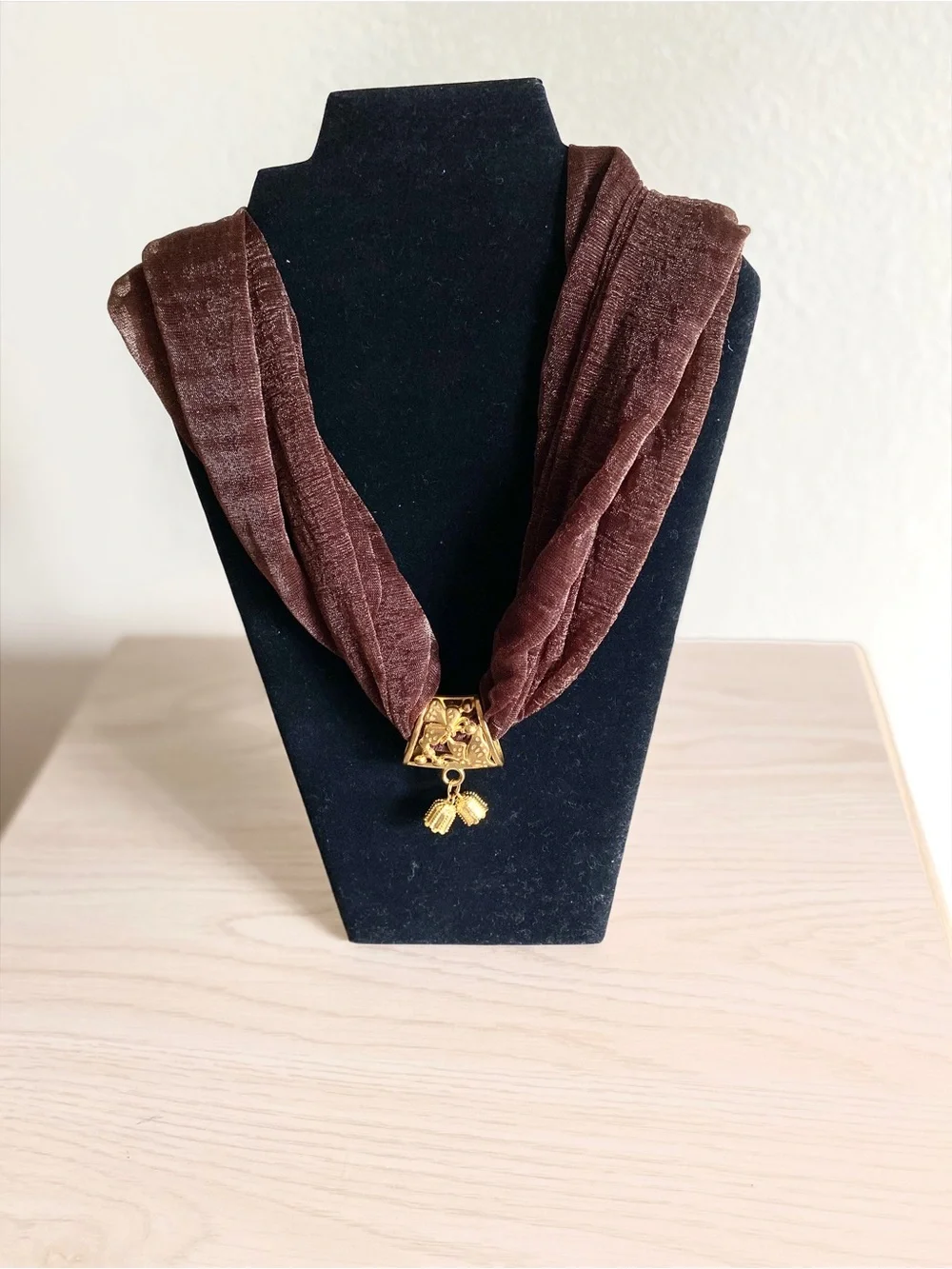 Brown Statement Necklace with Gold Pendant